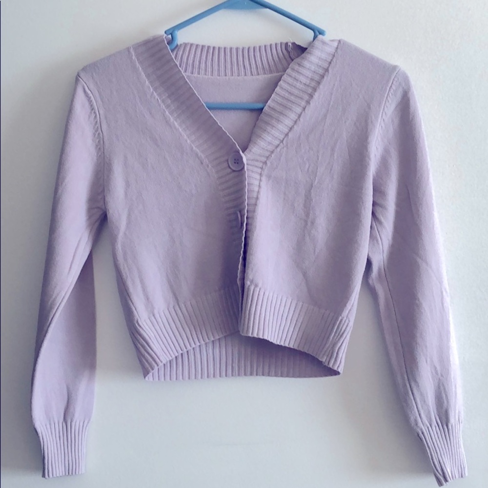 purple long sleeve cropped cardigan
